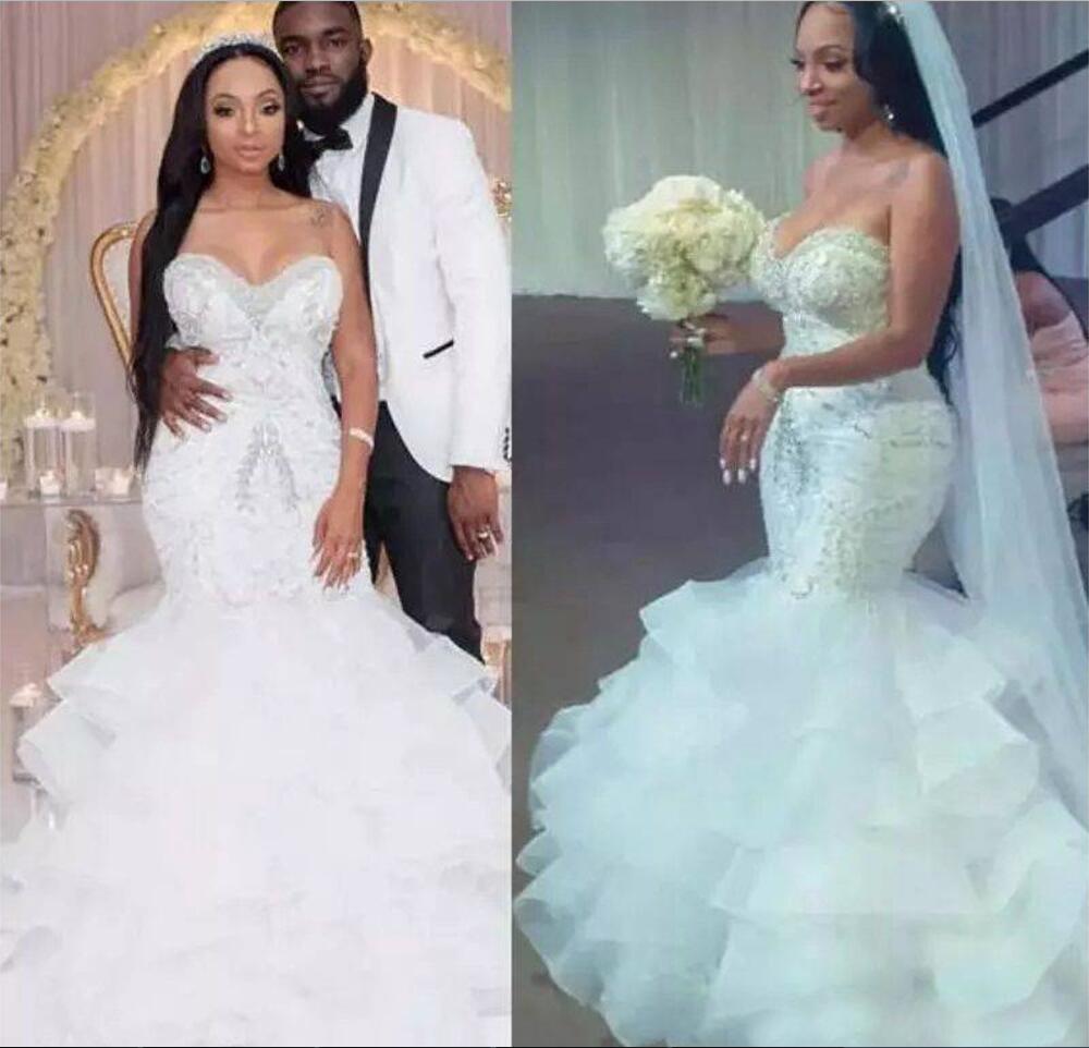 Sexy African 2020 Mermaid Wedding Dresses With Beads Sequins Layered Skirt Plus Size Wedding Dress Count Train Zipper Back Long Bridal Gowns, White
Sexy African 2020 Mermaid Wedding Dresses With Beads Sequins Layered Skirt Plus Size Wedding Dress Count Train Zipper Back Long Bridal Gowns, White