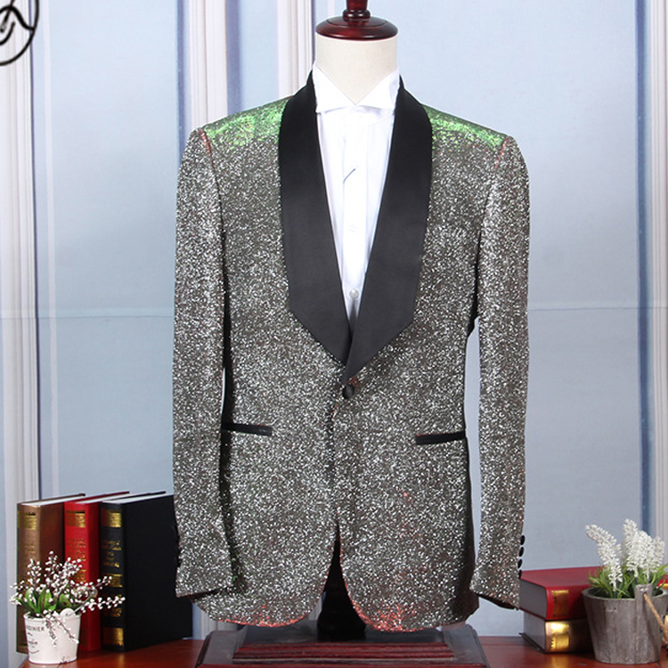 New Men Suit One Pieces Shiny Gradually Changing Color Sequin Mens Suit Shawl Lapel Tuxedo for Wedding Party Groom