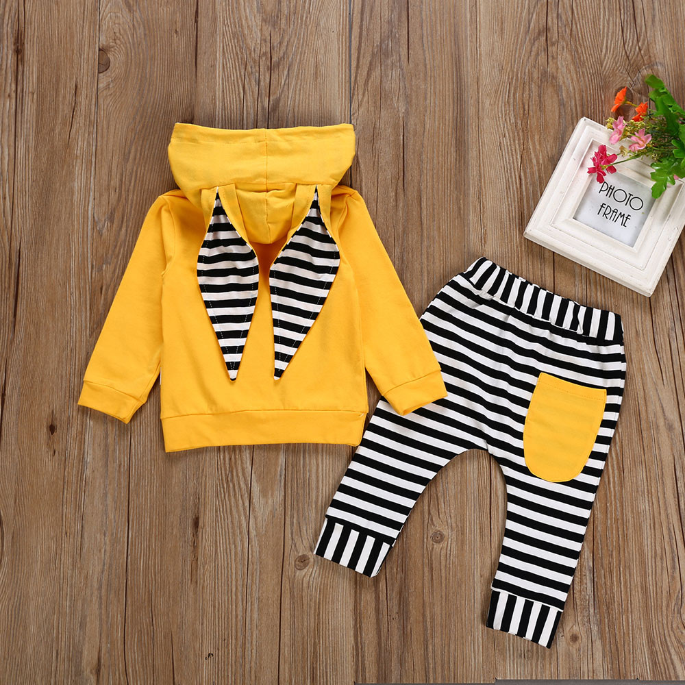 Fashion baby clothes set winter clothes for children 2PCs Striped Hooded T shirt Tops+Pants newborn baby boy roupas meni
