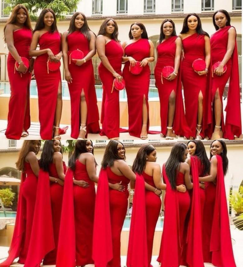 Red Bridesmaid Dresses Mermaid One Shoulder Summer Country Garden Formal Wedding Party Guest Maid of Honor Gowns Plus Size Custom Made