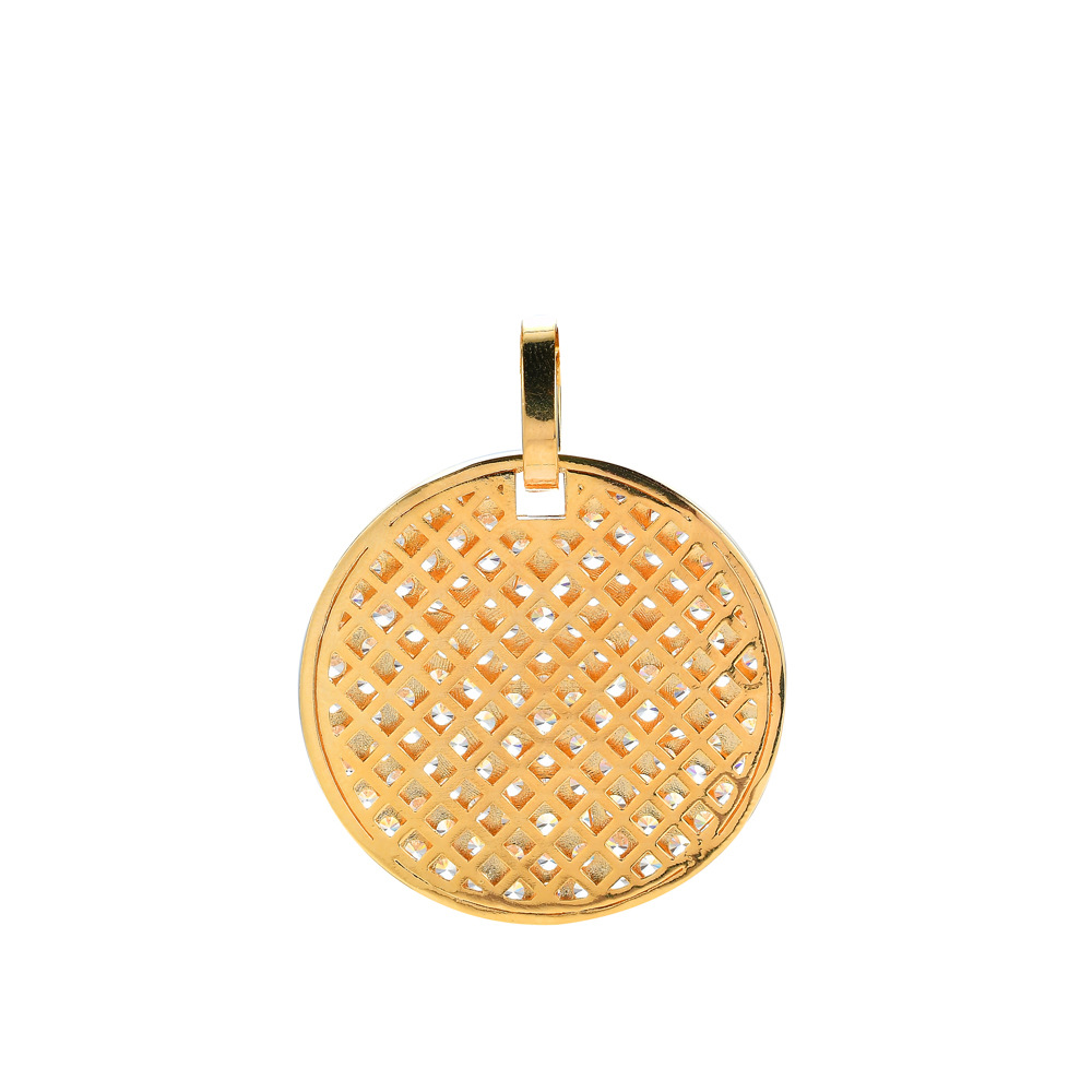 Fashion Gold Plated Iced Out Cubic Zirconia Round Pendant Necklace with Twist Chain Hip Hop Rapper Punk Rock Jewelry Gifts for Men and Women