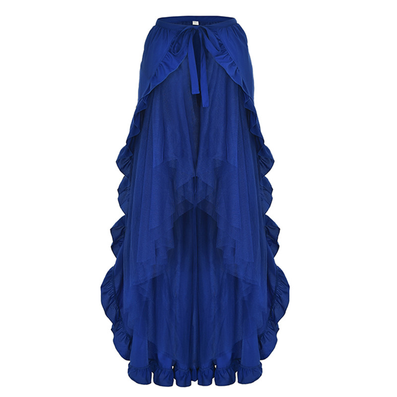 Women's Plus Size S-6XL Retro Gothic Multi-layered Tulle Mesh Ruffled And Pleated Asymmetrical Ties Front Open Silhouette Tiered Long Skirt