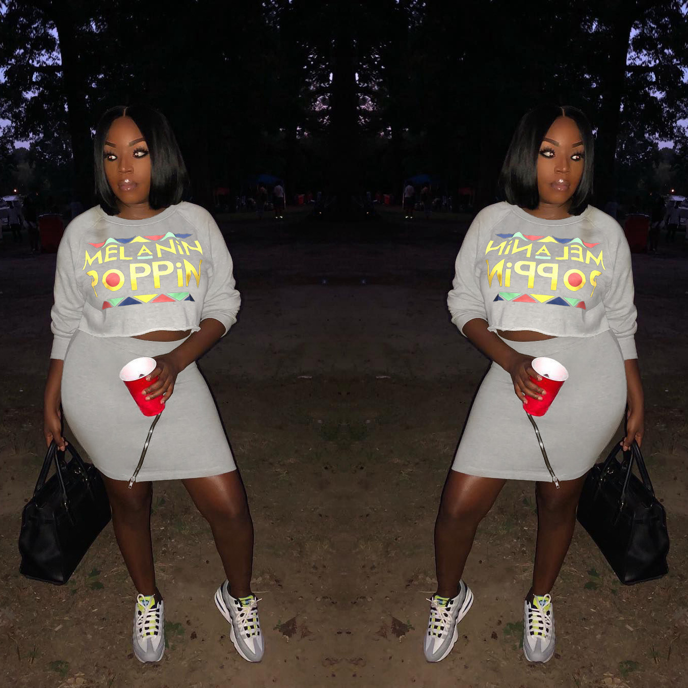 Dress European Spring and Summer Fashion Print Letter Casual Set Long Sleeve Zipper Skirt Set Support Mixed Batch