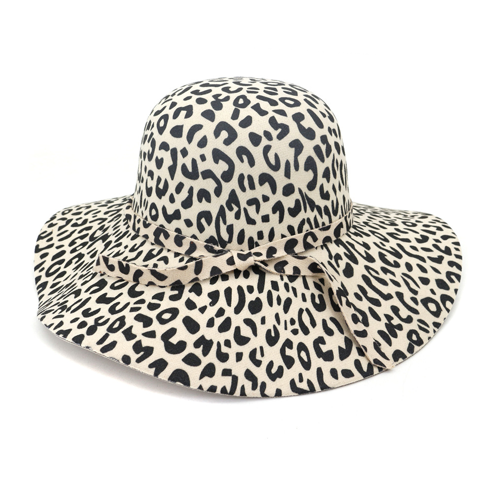 Large Brim Leopard Print Felt Dome Hat Wome Fedora Hats Fascinators Hat for Women Elegant Floppy Cap Sun Protection Chapeau