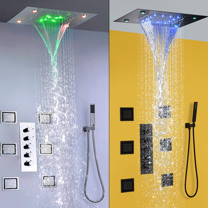 DULABRAHE Thermostatic Bath Mixer Bathroom Rain Shower Faucet Set Waterfall Shower System Ceiling LED Shower Head
DULABRAHE Thermostatic Bath Mixer Bathroom Rain Shower Faucet Set Waterfall Shower System Ceiling LED Shower Head