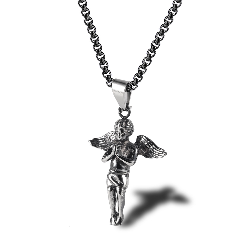 Hip Hop Charm Prayer Angel Pendant Necklace Stainless Steel 18K Gold Plated Jewelry Christmas Gift