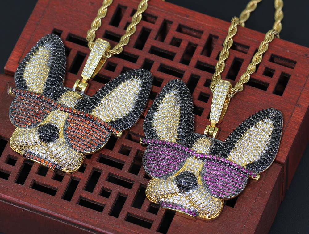 Brass CZ Large Witty dog with glasses Pendants Iced Out Hip Hop Necklace For Men And Women Party Jewelry Gift CN137