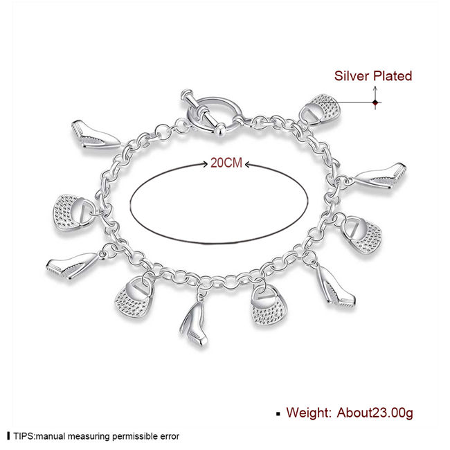 Hot sale best gift 925 silver Hanging shoe bag Bracelet SSCH108, brand new fashion 925 sterling silver plated Chain link bracelets