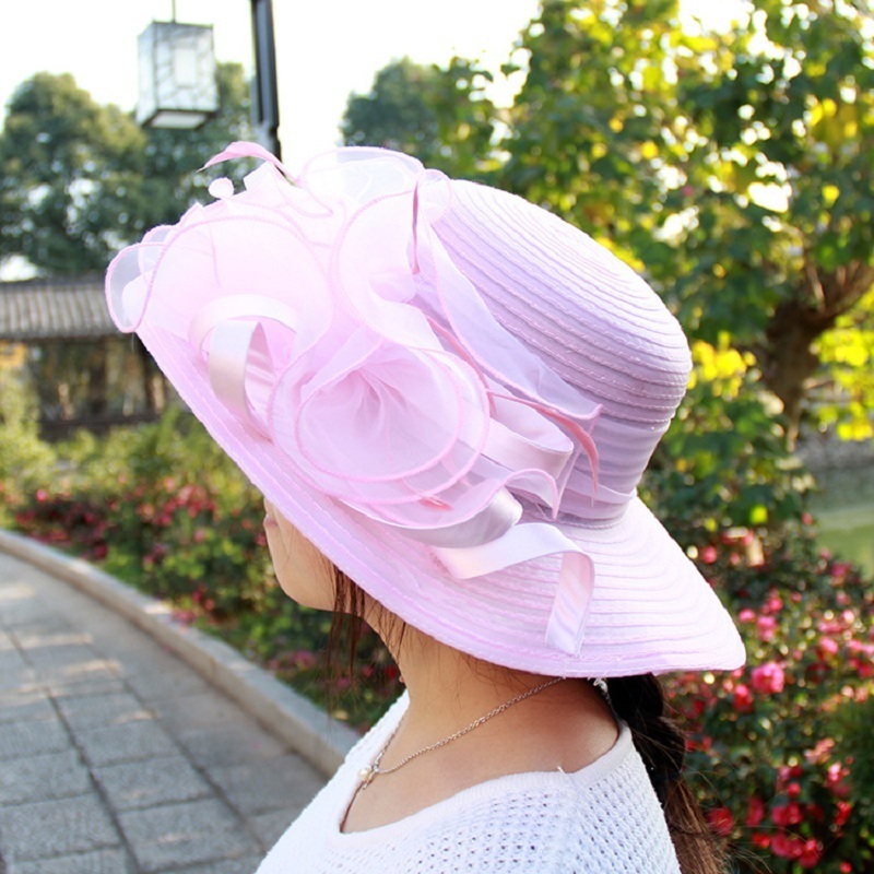 Fashion Women Mesh Kentucky Derby Church Hat With Floral Summer Wide Brim Cap Wedding Party Hats Beach Sun Protection Caps A1 D19011106