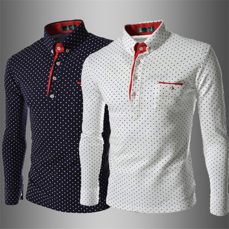 2019 New Spring Fashion Mens Dot Long Sleeve Polo Shirts Stand Collar Male Solid Polo Shirt Free Shipping Plus Size M-3xl MX190711