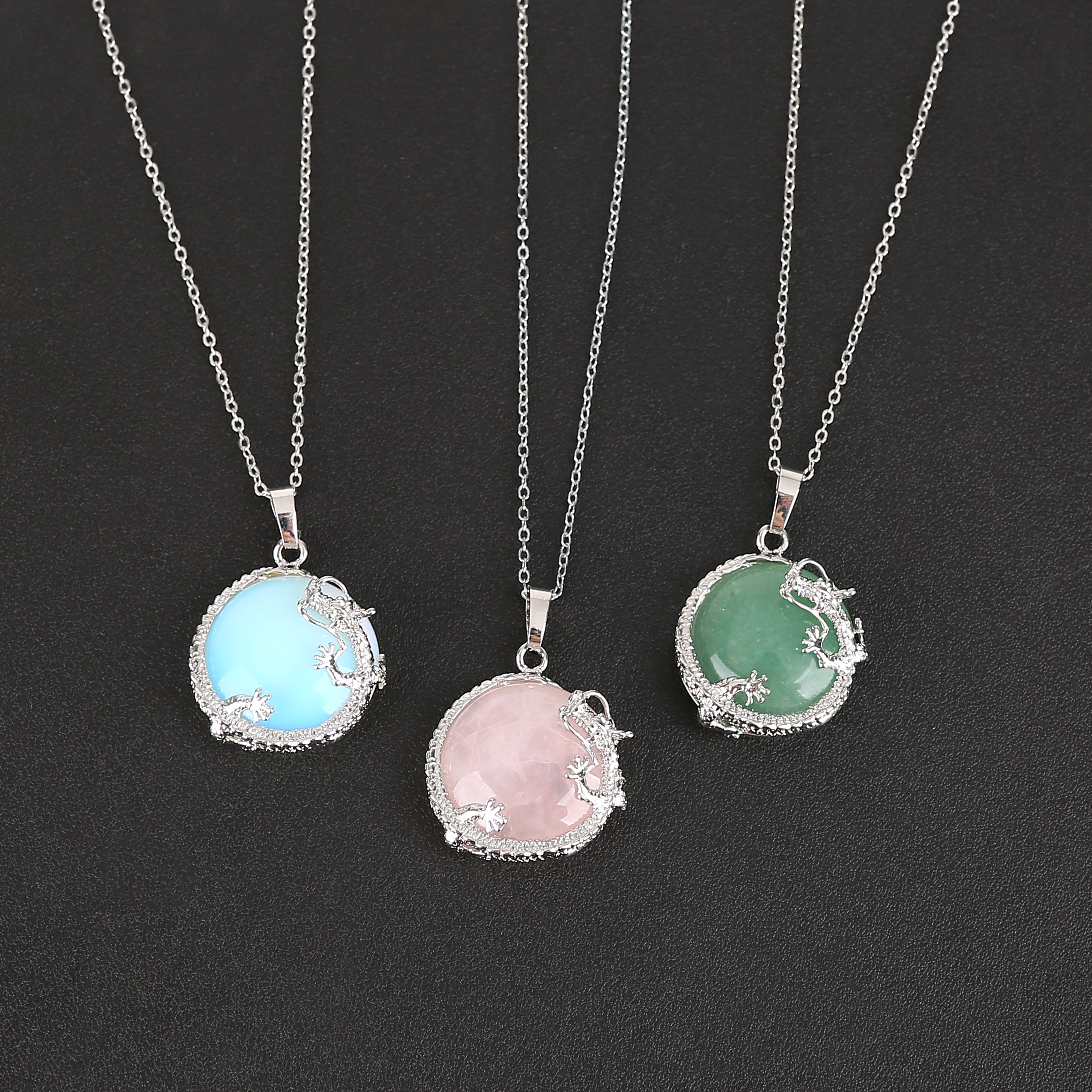 12 random stone alloy plate dragon gemstone pendant men and women necklace stainless steel gift box packaging Easter gift
