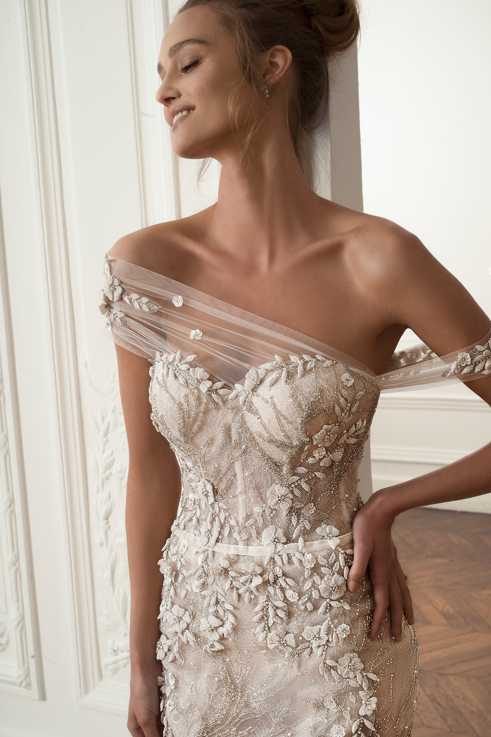 Beaded Mermaid Dresses Lace Appliqued Sweep Train One Shoulder Julie Vino Boho Wedding Dress Custom Plus Size Bridal Gowns