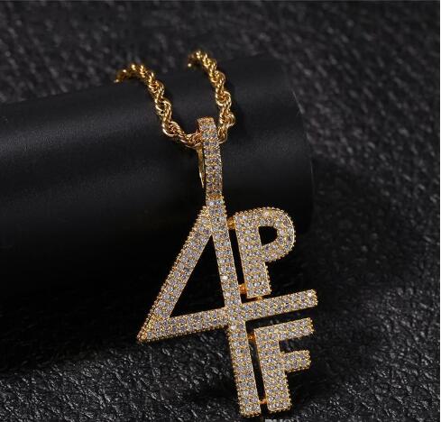 4PF Pendant Necklace Iced Out Lab Diamond Letter Number DJ Rapper Jewelry Street Style Chain GD7