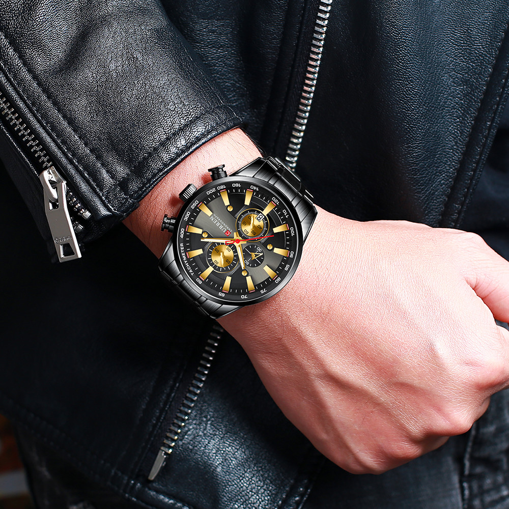 CURREN Black Gold Watch for Men Fashion Quartz Sports Wristwatch Chronograph Clock Date Watches Stainless Steel Male Watch CX200805