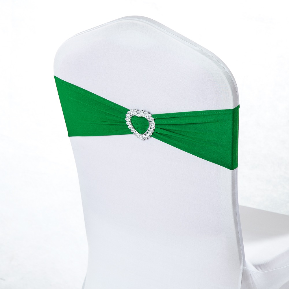 50pcs Lycra Spandex Stretch Wedding Chair Sashes Band Heart Shape Buckle Wedding Banquet