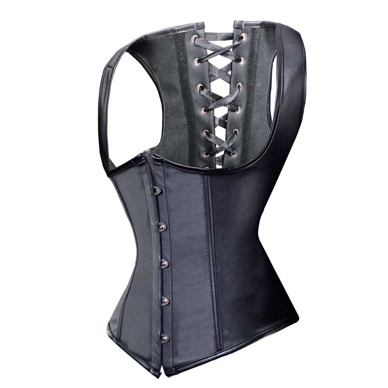 Plus Size S-6XL Women Sexy Black Vest Lace Up Satin Halterneck Underbust Waist Cincher Corset Bustier Body Shaper Gothic Slim Vest Corset