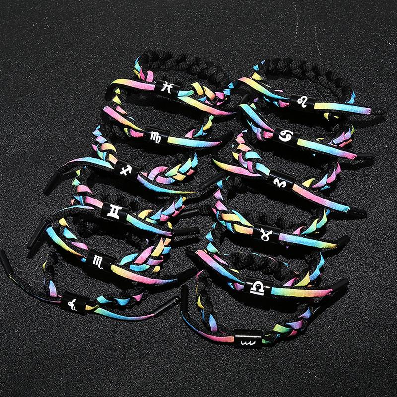 New 12 Constellation Colorful Rainbow Cute Lion reflective Lovers Rope Woven Bracelets Bangles VSCO Girl Friendship Shoelaces Wrap Bangle
