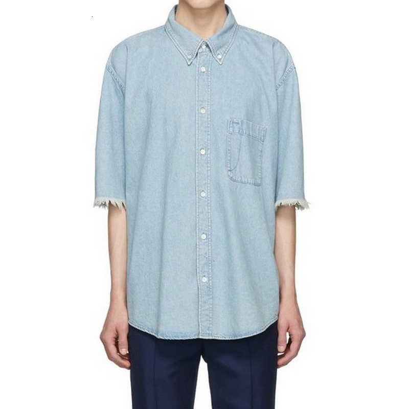 Fashion-Short Sleeved Shirt Back Letter Printing Blue T-shirt Fashion Tee Casual Street Shirts Men Women Couple Single Breasted HFHLCS022