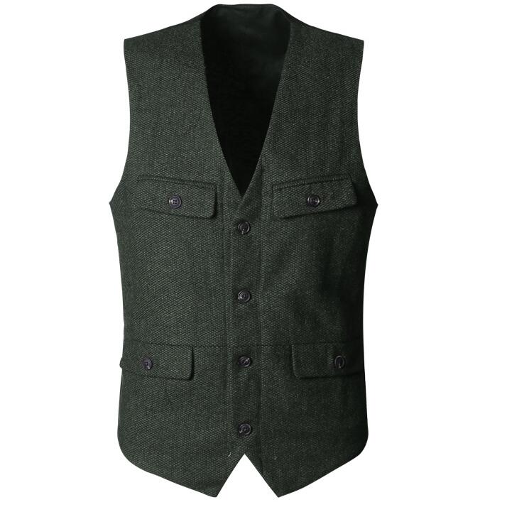 2021 Dark Green Groom Vests Country Wedding Wool Tweed Vest Slim Fit Men's Suit Vest Dress Coat Dress Waistcoat Farm Country B239