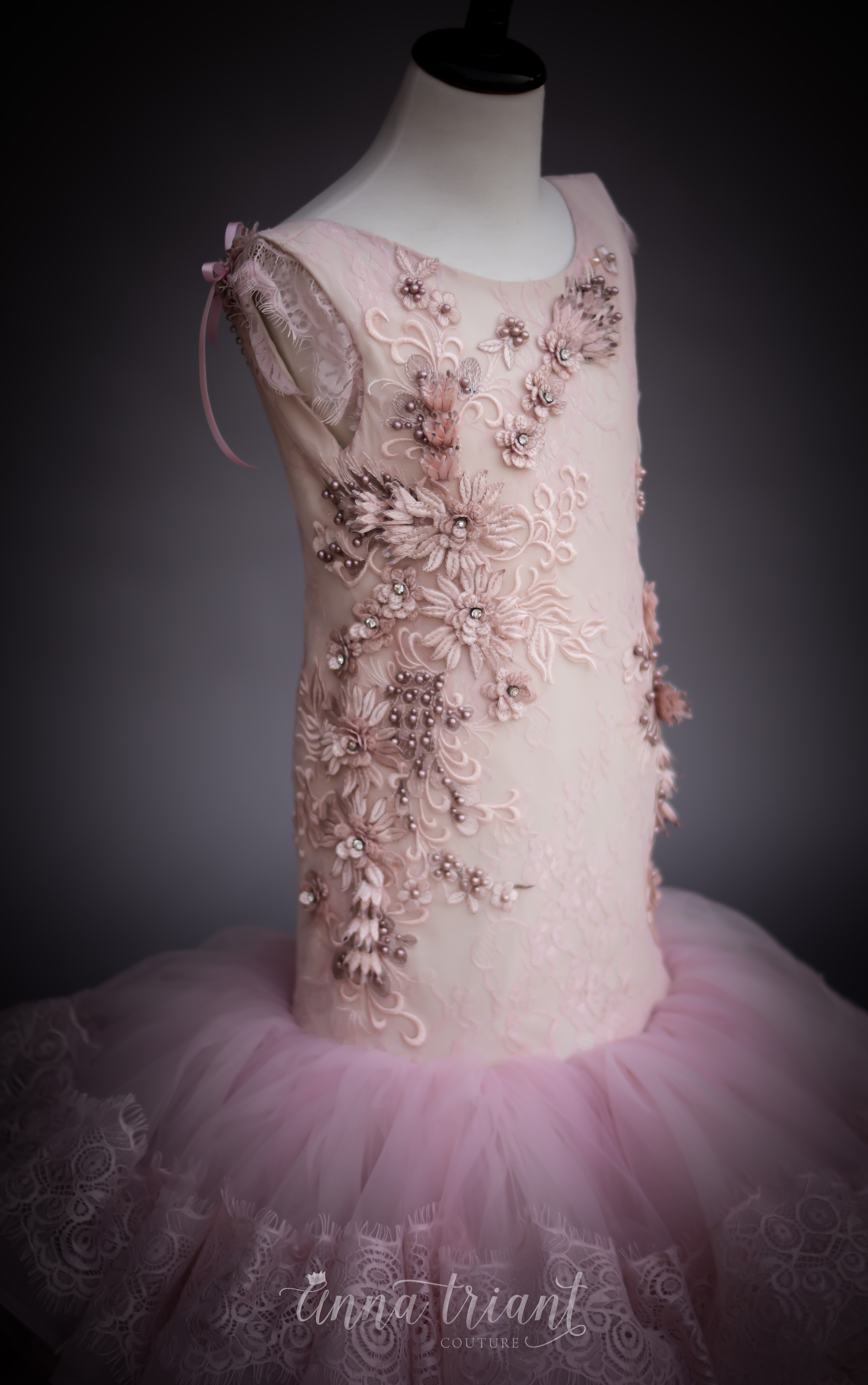 Chic Mermaid wer Girl Dresses 3D ral Appliqued Jewel Neck Pearl Girls Pageant Dress Little Kids Wedding Gowns Beautiful Party Wear