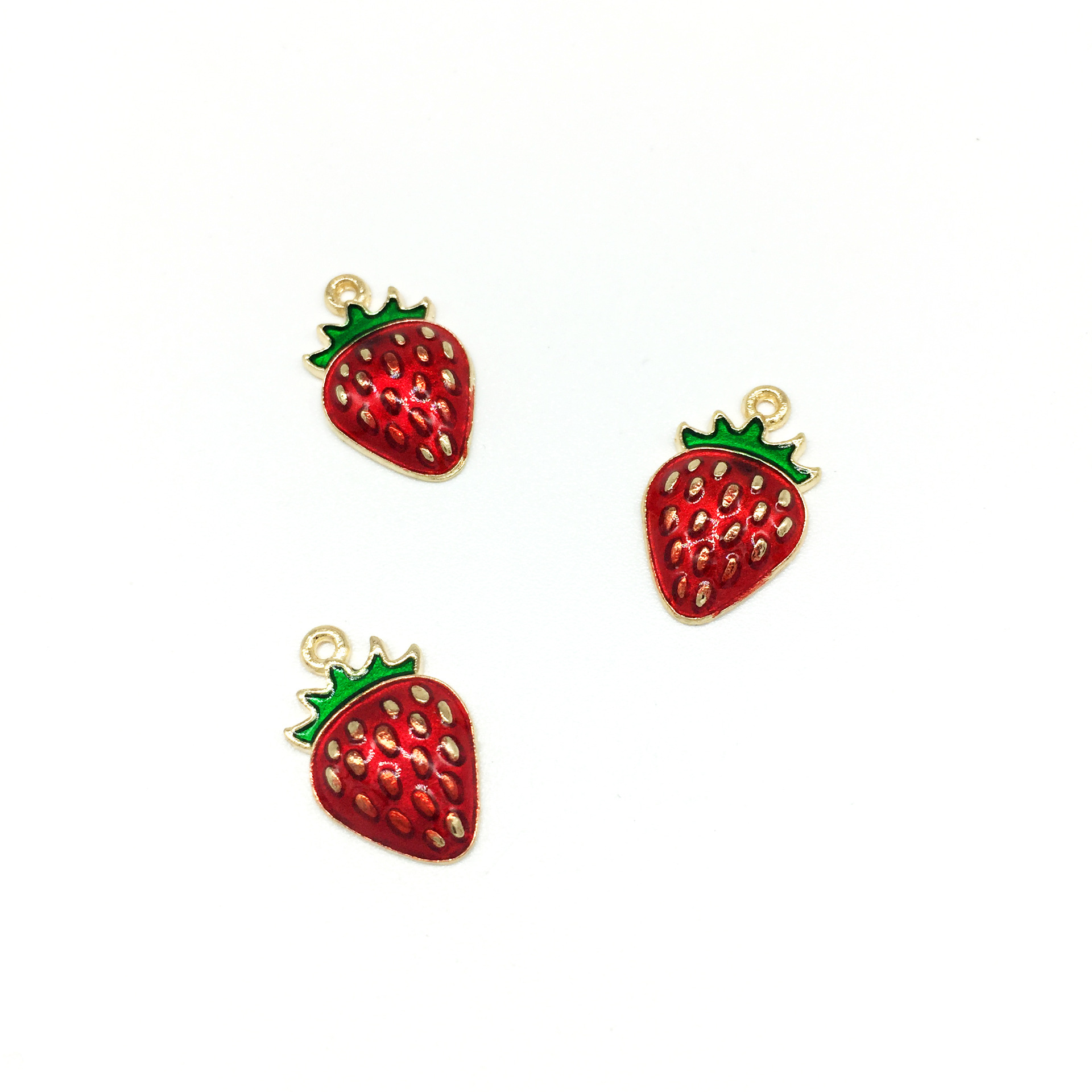 New Arrival Cute Gold Tone All Enamel Strawberry Charms Pendants For Jewelry Making Findings Wholesale 40pcs/lot