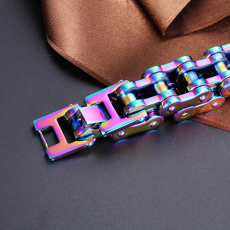 Hip Hop Colorful Bicycle Chain Bracelet 316L Stainless Steel Titanium Steel Cool Men Bangle Jewelry