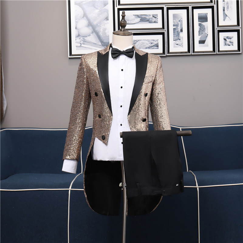 2-Piece Hot Sale Men Suits Custom Made Fit Slim Men Adult Sequin Tuxedo Suit Nightclub Bar Party Stage Performance Suit For Man