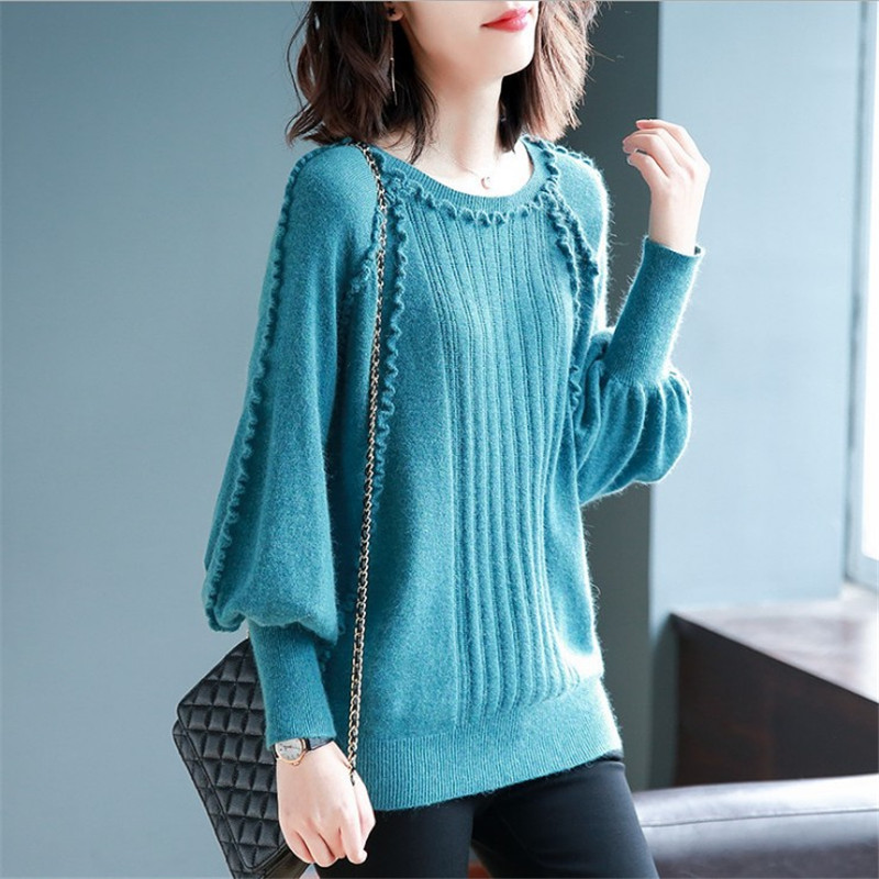 Hot Wooden Ear Lantern Sleeve Pullover Sweater Women Autumn Winter New Listing Loose Knitwear Tops Bottoming Sweater Fashion Women Clothing, Customize
Hot Wooden Ear Lantern Sleeve Pullover Sweater Women Autumn Winter New Listing Loose Knitwear Tops Bottoming Sweater Fashion Women Clothing, Customize