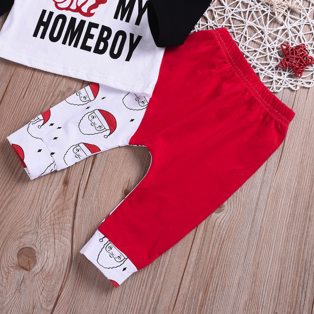 baby boy clothes set Christmas Clothing Set 2PCs Letter Patchwork Tops Cartoon Pants Kids Winter Clothes roupas infa