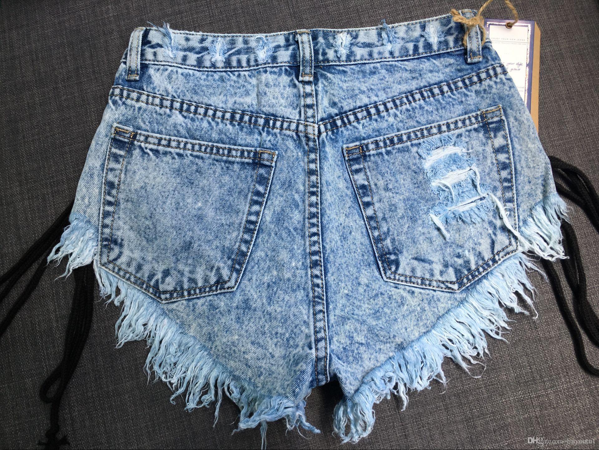 2020 Summer Denim Shorts Women Feminino Ripped High Waist Mini Shorts Solid tassel Hole Short Women Sexy Bandage Jeans