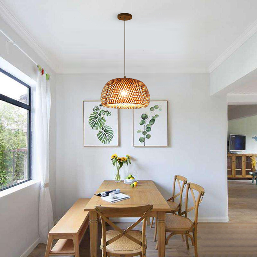 Chinese Bamboo Hand Knitted Led Pendant lamp Living Room Hotel Restaurant Aisle Bedroom Study Light Fixtures Hanging Lamps