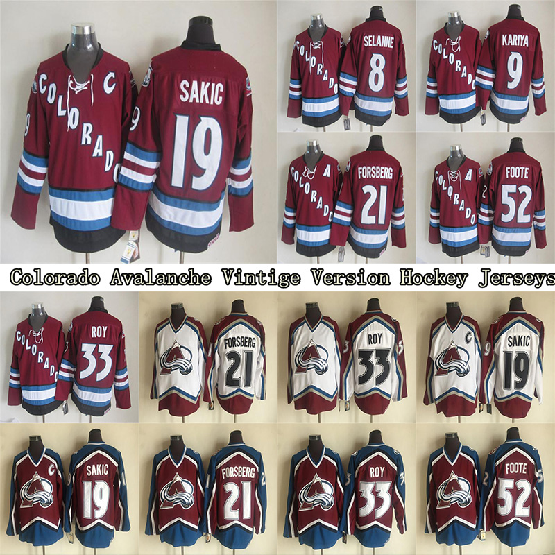 Colorado Avalanche Vintige Version Jerseys 8 Selanne 9 Kariya 19 Sakic 21 Forsberg 33 Roy 52 Foote CCM Hockey Jerseys, Black;red
Colorado Avalanche Vintige Version Jerseys 8 Selanne 9 Kariya 19 Sakic 21 Forsberg 33 Roy 52 Foote CCM Hockey Jerseys, Black;red