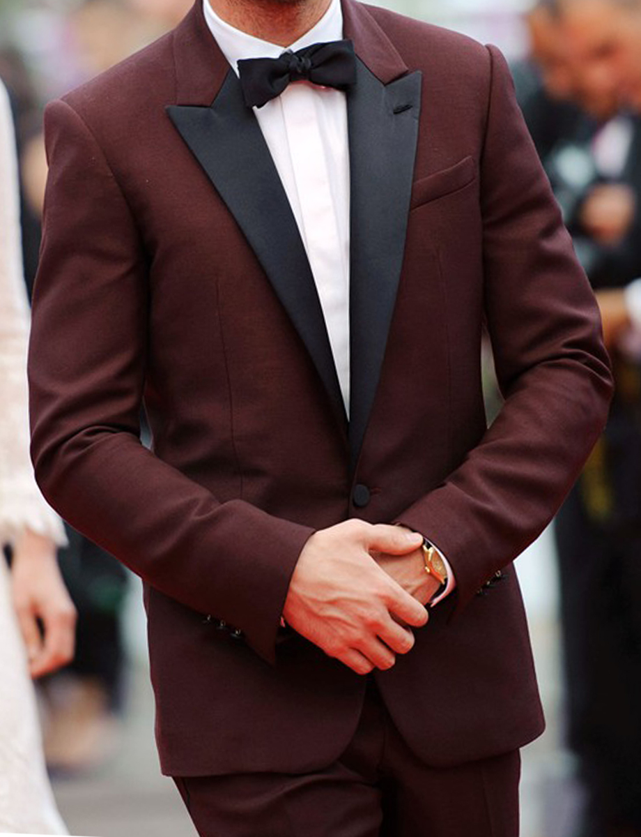 handsome burgundy men suit one button peaked lapel groom wedding wear jacket coat formal prom party business blazer 2 pieces jacketpants