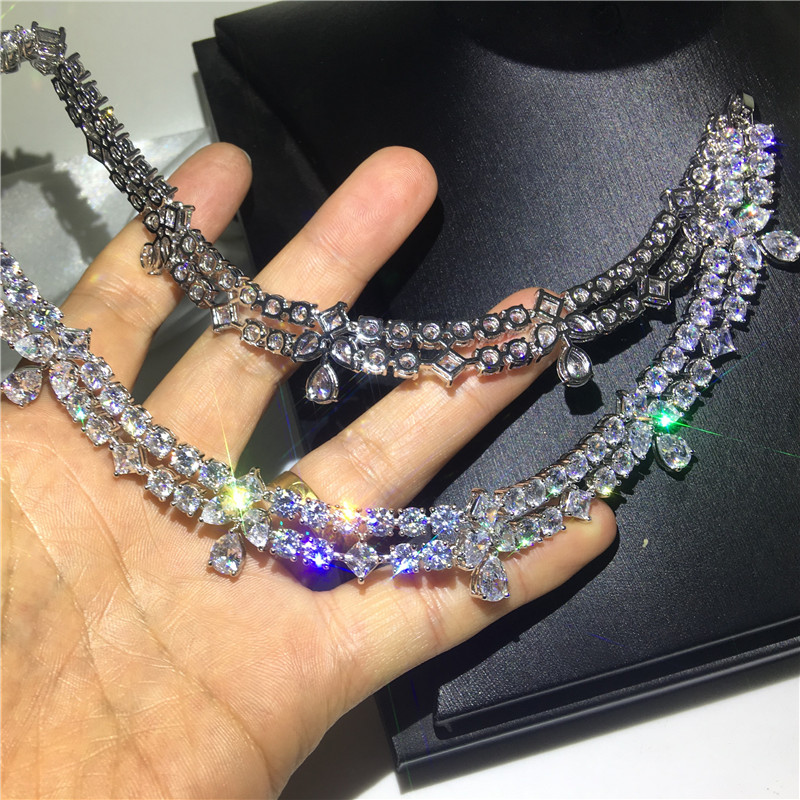 Vecalon Moonlight Necklace White Gold Filled 5A cz Evening Party necklaces for Women Wedding Accessories Jewelry