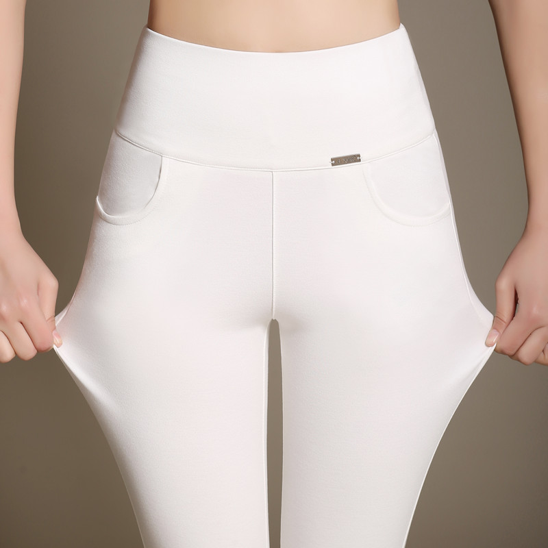Spring and autumn new leggings were thin elastic stretch pants large size high waist white trousers elastic waist