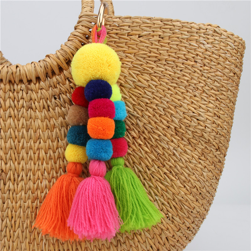 bag charm RE Cute Pompon Pom Pom Keychain Tassel Pompom Trinket Car Key chain Accessories Key ring Women bag charm J2835