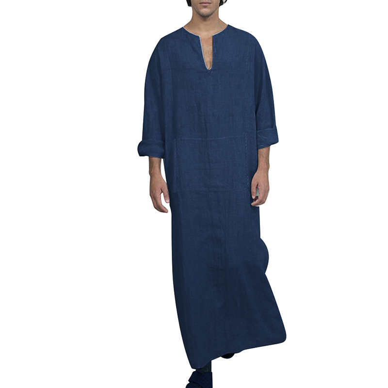 Shujin Muslim Men Abaya Jilbab Shirt Robes Jubba Thobe Islamic Men's Clothing SetsEid Mubarak Worship Service Middle