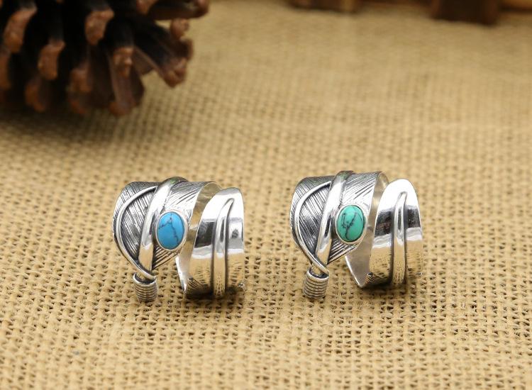 Brand new 925 sterling silver jewelry Japanese American Indian hand-made designer antique silver open adjustable feather rings