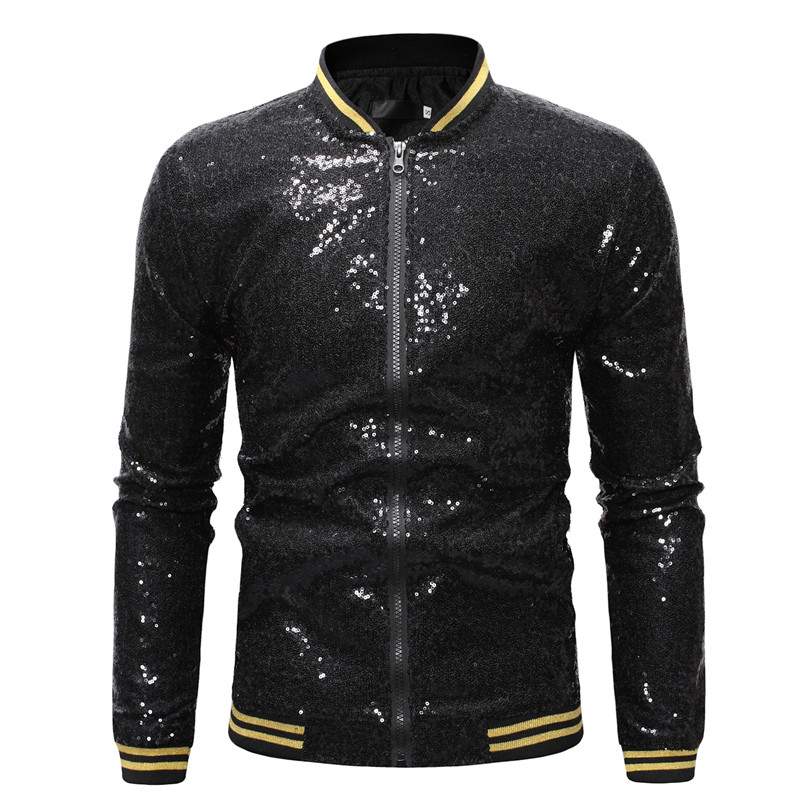 Royal Blue Sequin Nightclub Jacket Men 2019 Autumn New Streetwear Mens Sequins Jackets and Coats Baseball Bomber Jacket Male