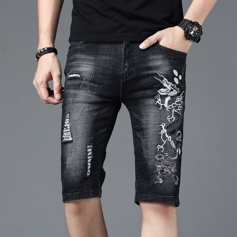 Streetwear Denim Shorts Men Fashion 2020 Ripped Black Jeans Summer Chinese Dragon Embroidery Slim Fit Straight Knee Length Pants
Streetwear Denim Shorts Men Fashion 2020 Ripped Black Jeans Summer Chinese Dragon Embroidery Slim Fit Straight Knee Length Pants