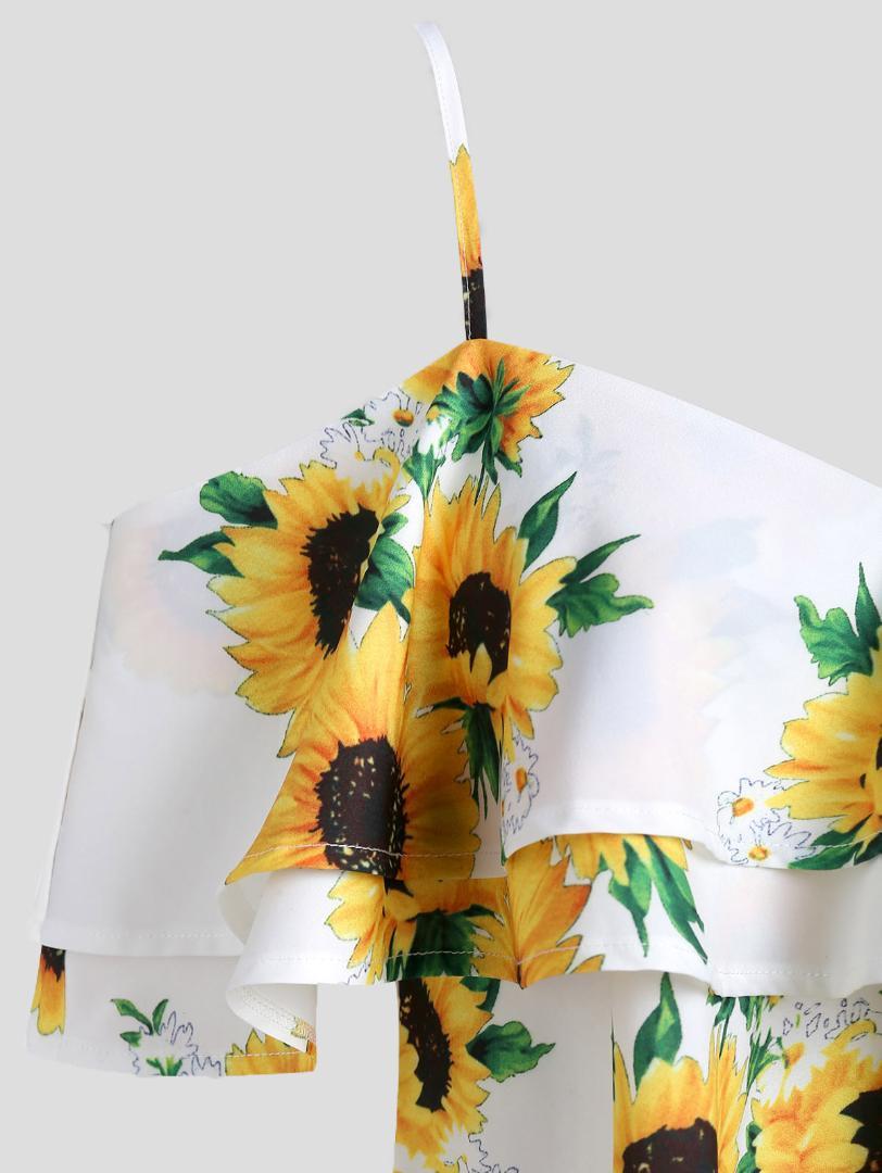 Sunflower Open Shoulder Blouse New Fashion Spaghetti Strap Flounce Tunic Blouse Shirts Half Sleeves Ladies Tops Blusas