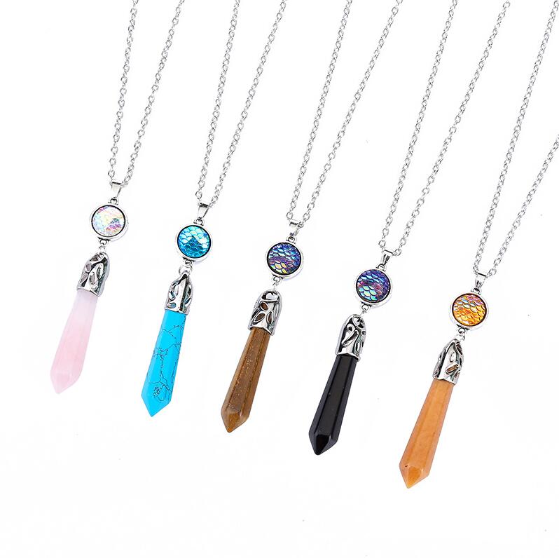 Mermaid Fish Scale Charms Hexagon Prism Natural Stone Pendant Necklace with Stainless Steel Chains Women Jewelry
Mermaid Fish Scale Charms Hexagon Prism Natural Stone Pendant Necklace with Stainless Steel Chains Women Jewelry
