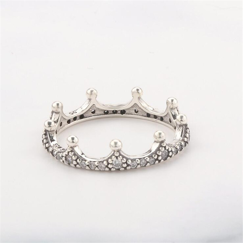 Never Fade Retro Jewelry Pure 100% Pure 925 Sterling Silver&18K Rose Gold Fill Pave CZ Diamond Promise Women Wedding Crown Band Ring Set