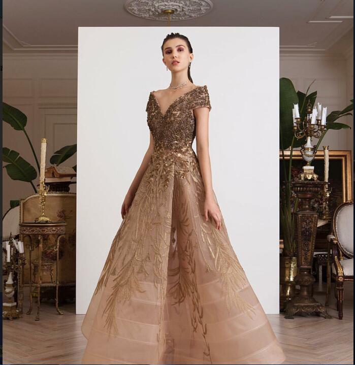Yousef aljasmi Evening Dress V Neck Organza Ball gown Beads Prom Dresses Floor Length Party Gowns