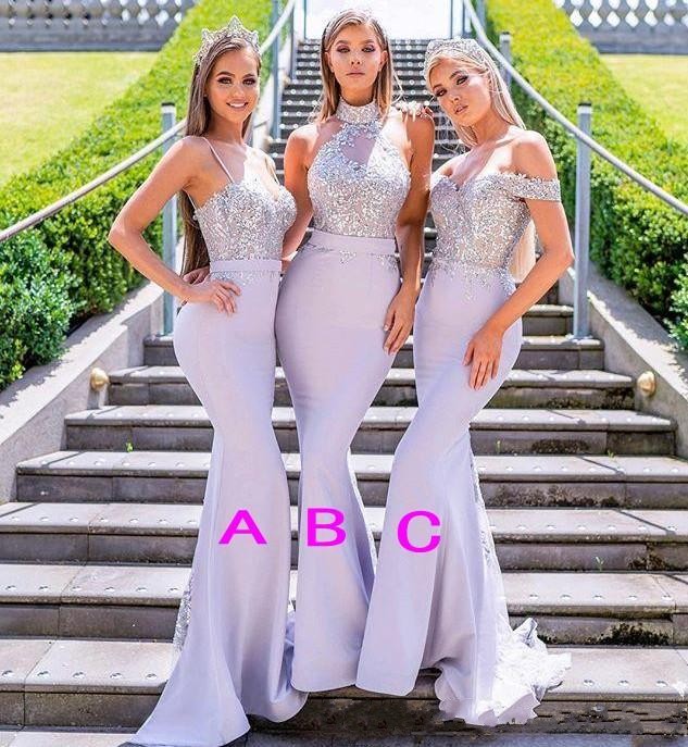 New African Mermaid Bridesmaid Dresses Long For Weddings Lace Appliques Beaded Backless Sweep Train Plus Size Maid Of Honor Gowns