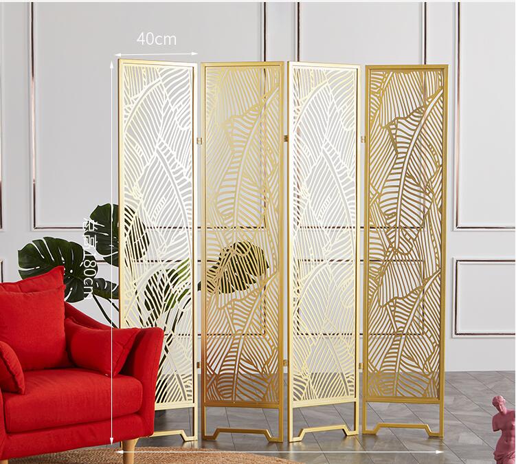 Golden banana leaf screen partition folding mobile Room Dividers Nordic decorative small house European modern hollow iron Screens