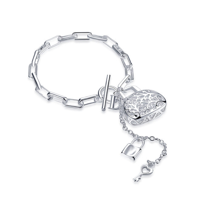 Hot sale best gift 925 silver Checkered bracelet hanging bags DFMCH206,Brand new sterling silver plated Chain link bracelets high grade