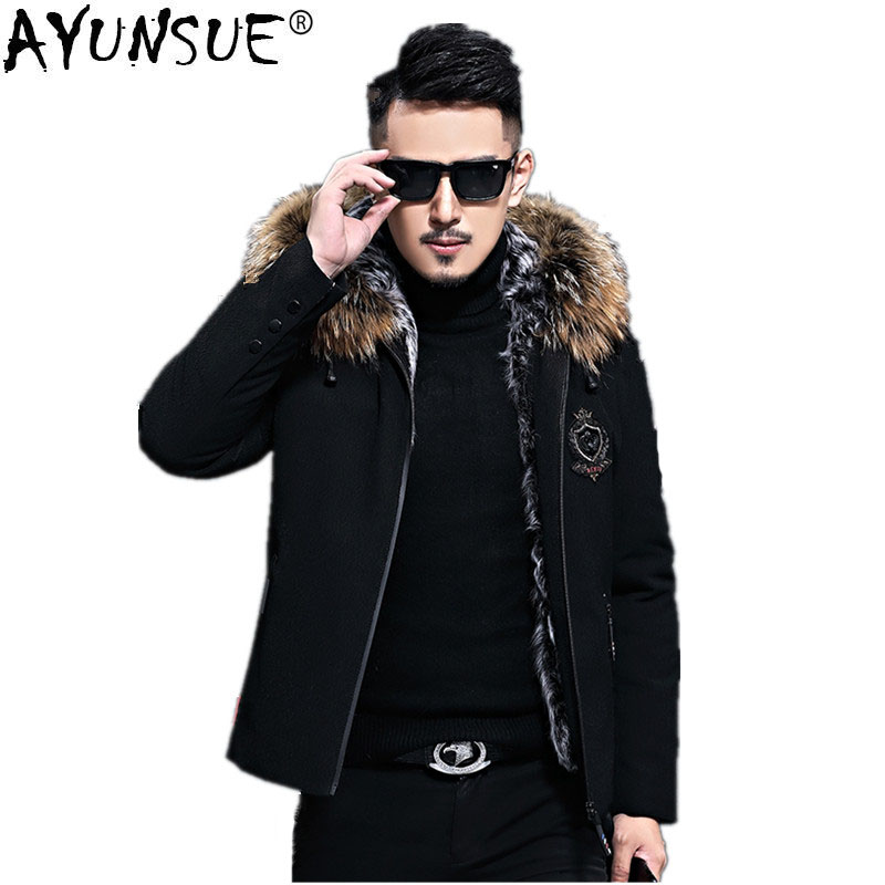 AYUNSUE Winter Jacket Men Natural Wool Fur Coat Clothes Real Raccoon Fur Collar Warm Parka Men Short Overcoat LJ18F027 MY784, Black
AYUNSUE Winter Jacket Men Natural Wool Fur Coat Clothes Real Raccoon Fur Collar Warm Parka Men Short Overcoat LJ18F027 MY784, Black