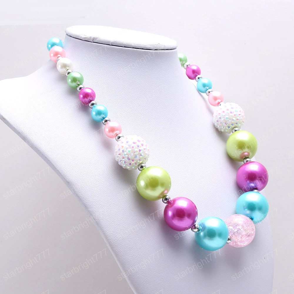 Kids Girls Beads Necklace Fashion Colorful Chunky Bubblegum Necklace For Baby Child Choker Necklace Charm Chunky Jewelry