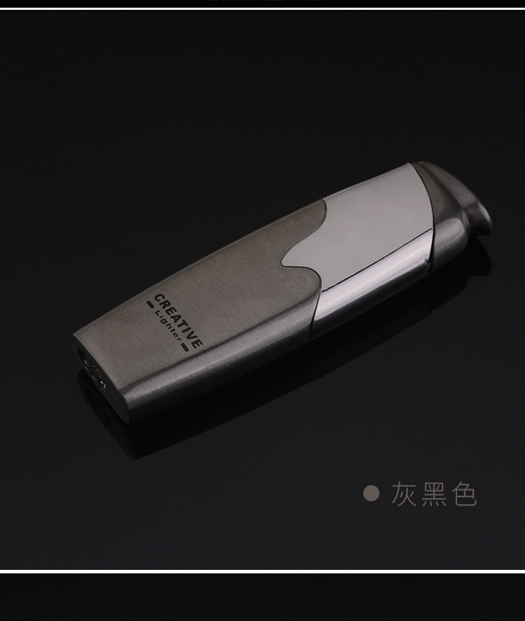 New Arrival Ultra Thin Metal Texture Inflatable Windproof Straight Lighter Blue Flame Creative Personality Jet Torch W260202